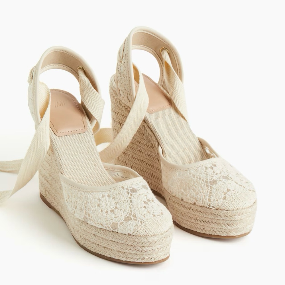 H&M Wedge Espadrille Sandals Ivory Lace Heels Size 11